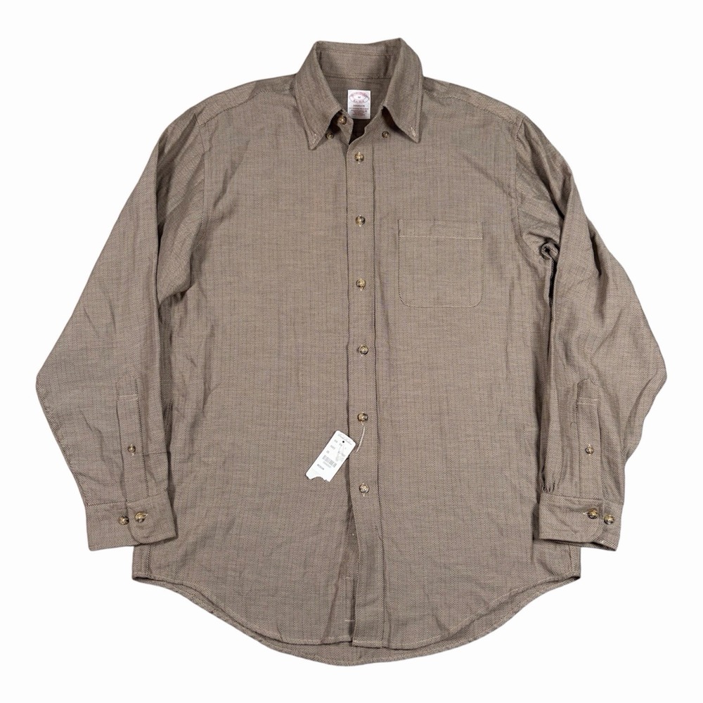 Brooks Brothers Flannel Herringbone Button Up Shirt Men's M Wool Blend LS NWT